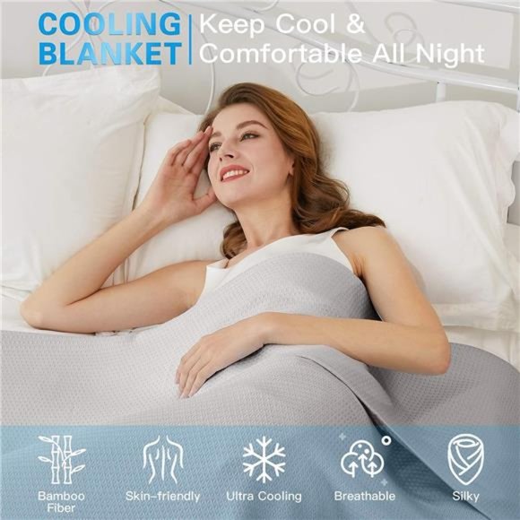 Cooling Blanket, 100% Bamboo Blankets for Hot Sleepers Night Sweats,Thin Blanket - Picture 2 of 6